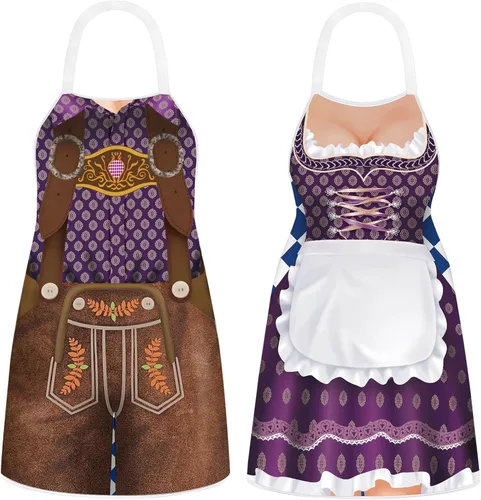 Miniatura 10 de Hillban 2 delantales de Oktoberfest para mujeres y hombres, delantal alemán para disfraz de Oktoberfest para parejas, cocinar, barbacoa, regalos