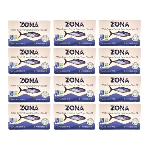 ZONA Atún blanco océano en aceite de oliva virgen extra orgánico, empaquetado a mano en España, certificado orgánico, certificado MSC, lata fácil de