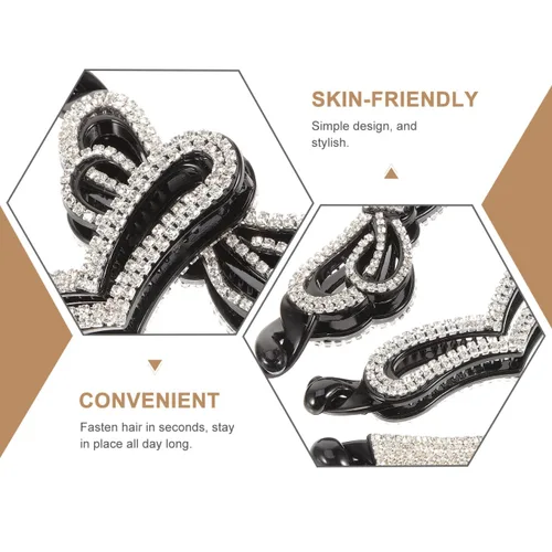 Miniatura 3 de Beaupretty Pinza grande de pelo de plátano con diamantes de imitación, 3 piezas, pinza de pelo dentada, soporte de cola de caballo de fuerte