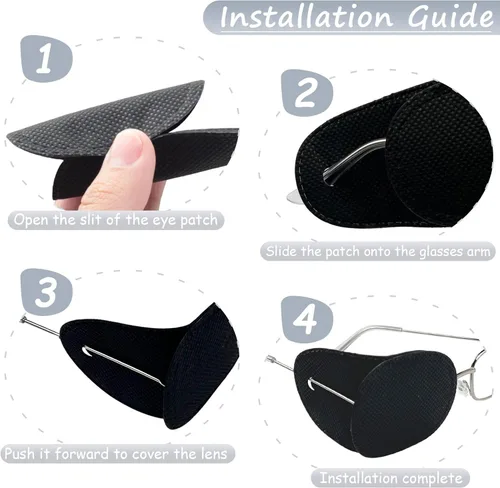 Miniatura 4 de Parches de ojos para niños para gafas – Parches negros izquierdo y derecho para ambliopía, estrabismo, tratamiento de ojos perezosos y recuperación