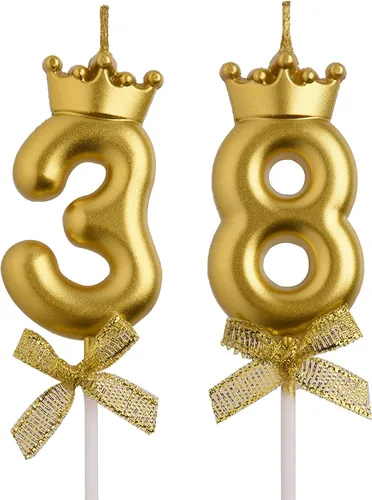 Velas de cumpleaños número 38 y 83, velas doradas de cumpleaños con número 83 y 38 años, decoraciones de fiesta de cumpleaños, regalos para mujeres