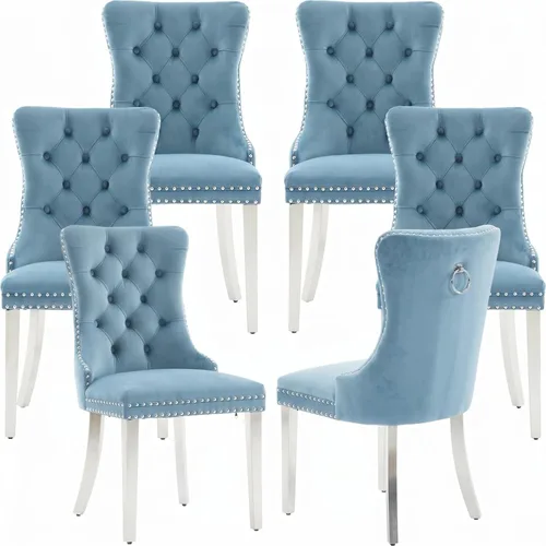 Miniatura 42 de Juego de 2 Sillas de Comedor Modernas de Mediados de Siglo, Tapizadas en Terciopelo Beige con Respaldo Acolchado, Sillas de Cocina y Comedor, Patas