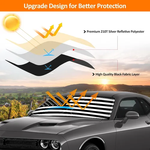 Miniatura 3 de D-Lumina Parasol para parabrisas con bandera de EE. UU. para Dodge Challenger 2015-2023, protector de sol frontal plegable, bloquea los rayos UV