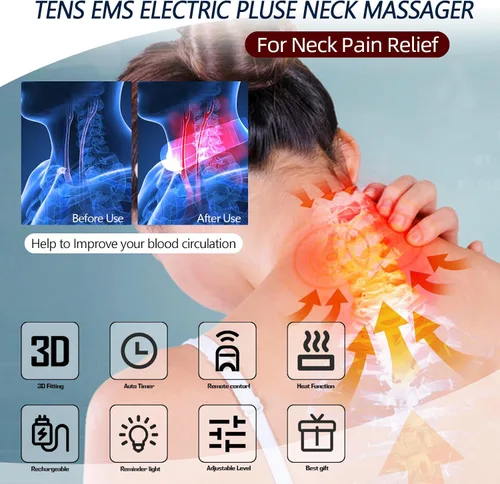 Miniatura 3 de Masajeador de cuello para aliviar el dolor con calor, portátil, pulso eléctrico, tejido profundo, punto de activación, masajeador cervical