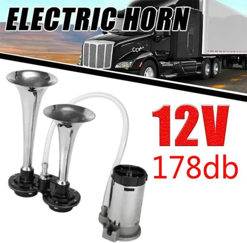 Miniatura 4 de 12V doble tubo Metal Car Horn Metal Car Trompeta 178DB Super ruidoso cuerno de aire para barco tren vehículo