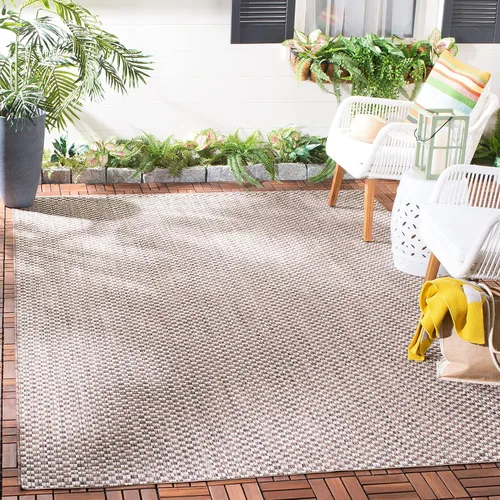 Miniatura 41 de SAFAVIEH Alfombra lavable al aire libre Courtyard Collection - 6'7" x 9'6", azul claro y gris claro, no desprende pelusa y fácil limpieza, ideal