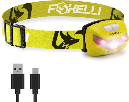 Miniatura 10 de Foxelli Faro LED recargable USB-C – Lámpara de cabeza súper brillante y ligera para correr, acampar, senderismo y trabajo – Ajuste cómodo para Rosa