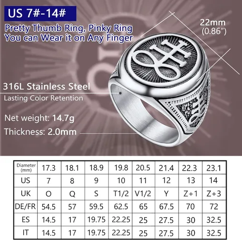 Miniatura 4 de PROSTEEL Joyería gótica satánica unisex, anillo de cruz de Leviathan, anillo de diablo Lucifer, acero inoxidable 316L, tono plateadonegrodorado
