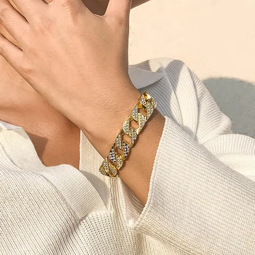 Miniatura 3 de DAILI 14K Gold Bracelets for Men, Cuban Link Bracelet Mens 8 inch Length CZ Hip Hop Bracelet Chain Bracelet Iced Out Cuban Stainless Steel Bracelet