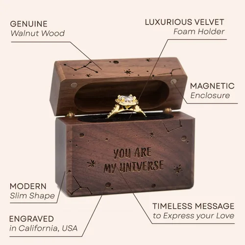 Miniatura 2 de MUUJEE You Are My Universe Engraved Wooden Ring Box, Slim Engagement Proposal Ring Holder, Wedding Ceremony Ring Bearer Box, Fiance Gift Ideas