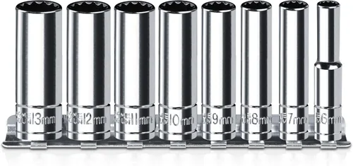 Juego de llaves de accionamiento de 1/4 pulgada - Juego de 8 piezas de llaves profundas métricas de 12 puntas (6 mm, 7 mm, 8 mm, 9 mm, 10 mm, 11 mm,