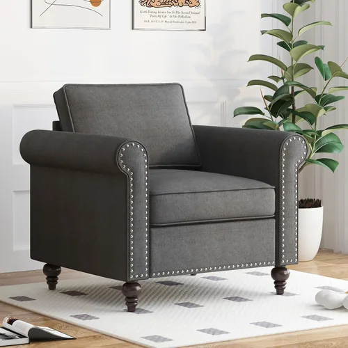 Miniatura 7 de BALUS Couches Sofa Set for Living Room, Couch Sofa with Wooden Sofa Legs, Linen Living Room Furniture with Nailhead Trim, 6" Cushion, Sectional