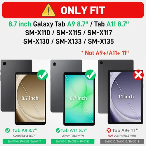 Miniatura 2 de HXCASEAC Funda para Samsung Galaxy Tab A9 de 8,7 pulgadas, protectora con protector de pantalla/correa de mano/soporte para bolígrafo, resistente a