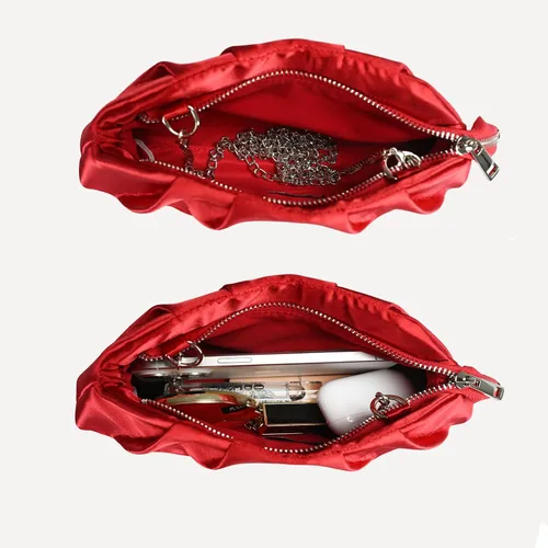 Miniatura 5 de Bolso de mano de noche plisado de satén con cremallera para mujer, elegante bolso formal para boda, baile de graduación, cóctel y fiesta
