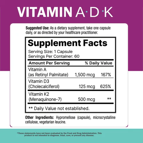 Miniatura 3 de NatureGenX ADK Suplemento vitamínico de 5000 UI – Vitaminas A, D3 y K2 de alta potencia para la salud ósea y absorción de calcio Suplemento