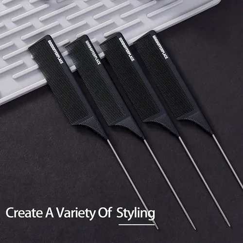 Miniatura 7 de 4 peines de cola de rata, peines de cola de rata, peine de dientes finos con púa de metal para cabello rizado, peines desenredantes para mujeres