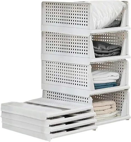Caja de almacenamiento plegable para armario, paquete de 4 unidades, organizador de cajones de plástico, apilables, cestas de tela, contenedores de