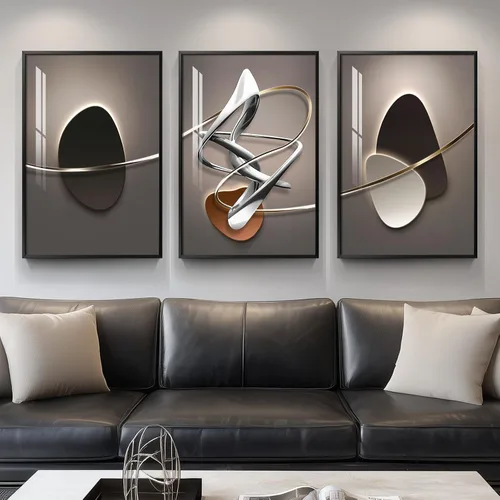 Miniatura 17 de Juego de arte moderno enmarcado de 3 piezas, arte abstracto de líneas geométricas en blanco y negro, pinturas artísticas de lujo contemporáneas
