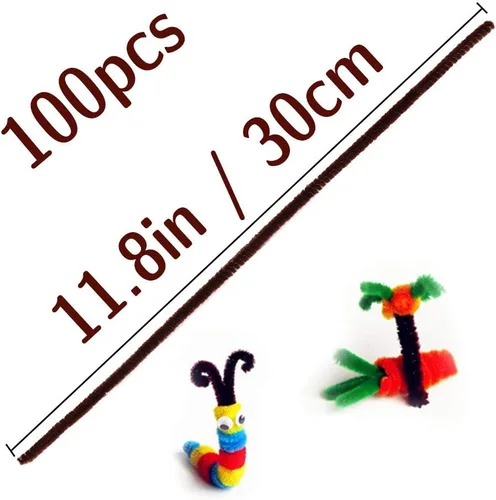 Miniatura 2 de 100 piezas de tallos de chenilla marrón para limpiadores de tuberías, juego de limpiadores de tubería para manualidades y decoraciones DIY (marrón)