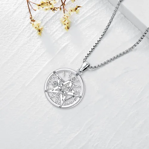 Miniatura 242 de Collar de pentagrama de plata de ley con triple luna, diosa celta, nudo celta, nudo de brujas, Ankh, sol y luna, Hécate, lilith, Santa Muerte