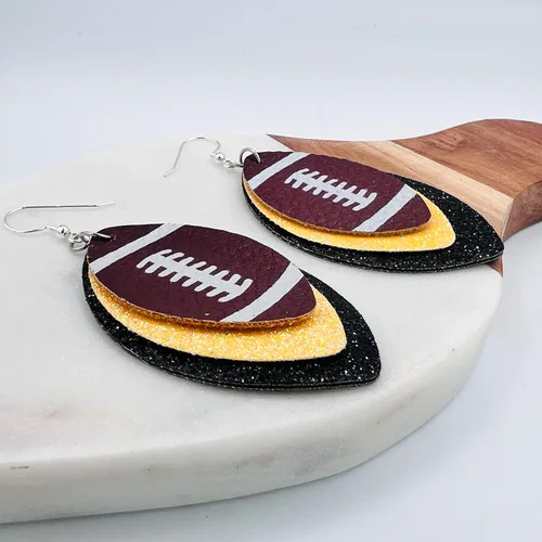Miniatura 3 de Aretes de fútbol para mujer, joyería de fútbol, accesorios de fútbol, regalos de fútbol, aretes colgantes con purpurina, aretes de piel sintética