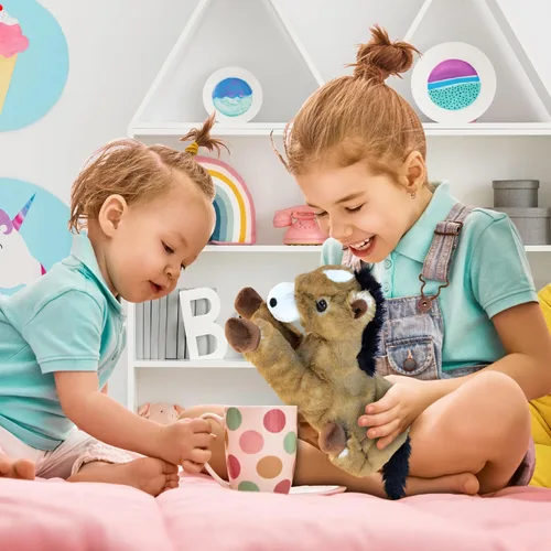 Miniatura 5 de DolliBu - Caballo de peluche negro suave y abrazable, adorable juguete de juego para niños y niñas, lindo regalo de animales de granja para niños
