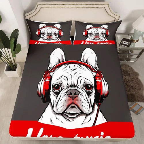 Miniatura 25 de Erosebridal Juego de sábanas de tamaño individual con temática musical, con estampado de notas musicales, juego de cama ajustable en blanco y negro