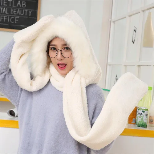 Miniatura 5 de Winter Warm Women Siamese Sudadera con Capucha Guantes con Bolsillo para las orejas, Bufanda Larga Chal
