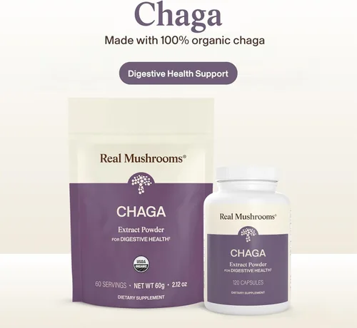 Miniatura 2 de Real Mushrooms Cápsulas de hongos Chaga – Polvo de extracto de chaga orgánico con extracto en polvo para bienestar y apoyo energético – Vegano, sin