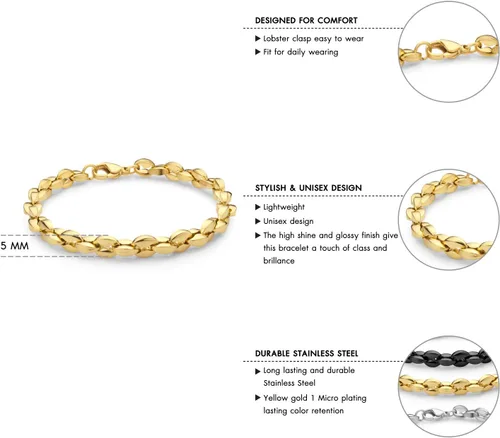 Miniatura 4 de 555Jewelry Pulsera unisex de cadena de eslabones de grano de café hueco de acero inoxidable