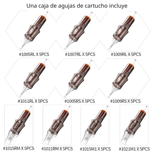 Miniatura 2 de 50 Agujas de tatuaje de tamaño mixto A-minusone, assortidas #10 Bugpin, redondas, para líneas, sombreado y magnum - 5 piezas de cada una de 5RL