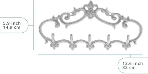 Miniatura 3 de Comfify Perchero de pared de hierro fundido, diseño rústico con 5 ganchos, organizador de metal resistente para llaves, toallas, batas y ropa