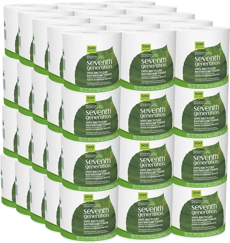 Seventh Generation - Papel higiénico (2 capas, 100 % papel reciclado, 500 hojas, 60 unidades), color blanco
