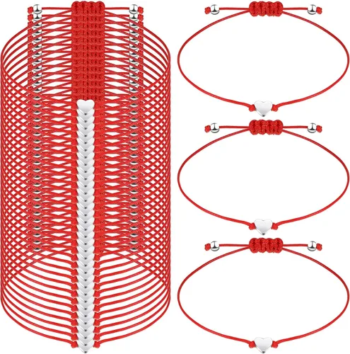 Cunno Pulseras de la amistad a granel, pulseras rojas de cuerda ajustable de corazón hechas a mano, cuerda de cera trenzada a juego para mujeres,
