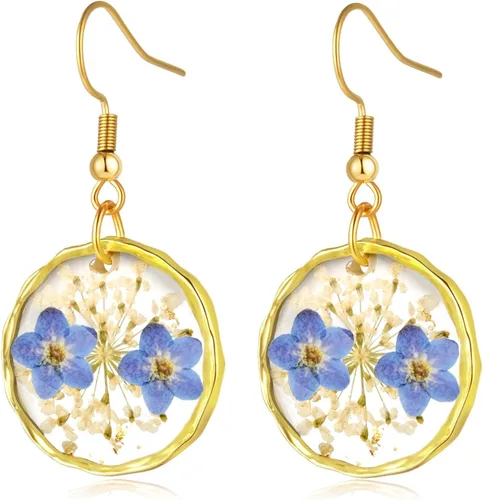 Aretes de flores prensadas reales para mujer, hechos a mano, diseño bohemio, elegante, joyería floral única, regalo lindo y pensado para Navidad,