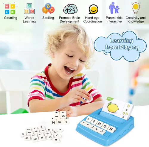 Miniatura 2 de Juego de cartas a juego para niños, juguetes educativos 2 en 1, ortografía y lectura del alfabeto, tarjetas didácticas de aprendizaje de Azul