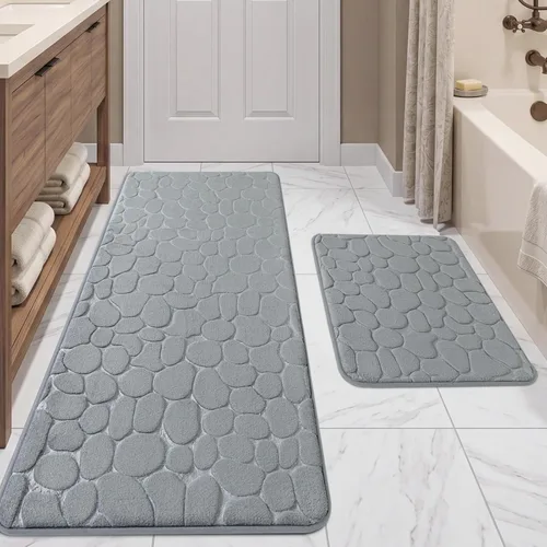 Miniatura 13 de YIHOUSE Juego de 2 tapetes de baño de espuma viscoelástica, antideslizantes, absorbentes de agua, lavables, para fregadero, inodoro y suelo Negro