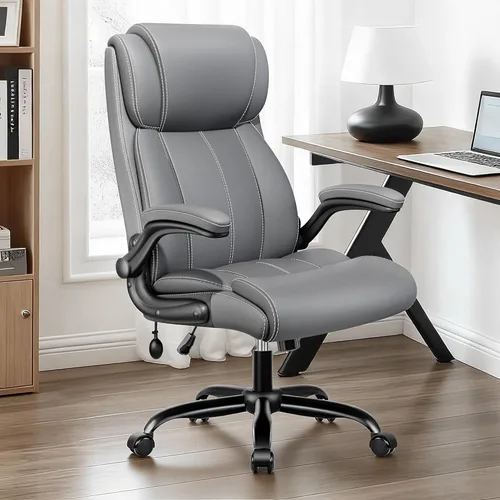 Miniatura 2 de BESTFAIR Silla ergonómica de oficina, silla de escritorio para computadora, sillas ejecutivas de cuero con respaldo alto con soporte lumbar Gris