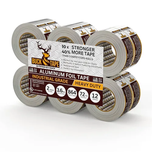 Miniatura 14 de Cinta de aluminio de hoja de lata BUCK – 3 pulgadas x 216 pies (72 yardas), 3.6 mil – Cinta para HVAC para conductos, AC, ventilaciones de secadora