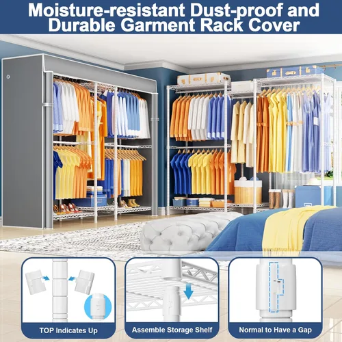 Miniatura 4 de Ulif E12C Sistema Organizador de Armario de Servicio Pesado, Percheros de Ropa Independientes para Colgar Ropa, Perchero Ajustable de 71" An x 16