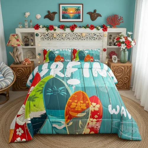Miniatura 48 de Juego de edredón Lake House tamaño Twin, juego de ropa de cama náutica de navegación con ancla de 2 piezas para decoración de habitación de niños