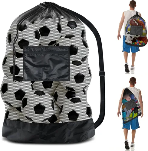 Miniatura 8 de BROTOU Bolsa de red para pelota de fútbol extragrande, bolsa de malla con cordón de 40 x 30 pulgadas con bolsillo con cremallera, bolsa