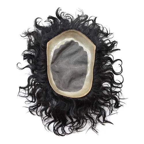 Miniatura 4 de SINGAHAIR - Sistema de cabello rizado ondulado con revestimiento de poliéster para hombre (6 x 8 pulgadas, densidad media ligera, 1# negro azabache)
