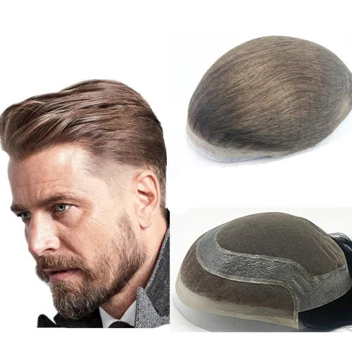 Miniatura 8 de N.L.W. NLW Hollywood Toupee para hombre Piezas de pelo europeo virgen sistema de reemplazo de cabello humano para hombres 10 x 8 pulgadas