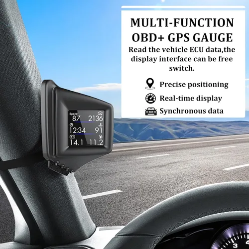 Miniatura 3 de Geloo Pantalla frontal HUD para automóvil, pantalla HUD OBD2 con OBDII GPS Dual System OBD2 Velocímetro Medidor 8 modos Multifunción Medidor
