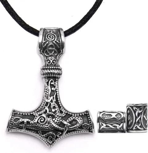 GUNGNEER Mjlonir - Colgante de martillo de Thor color dorado con cadena de caja collar de hombre de Mjolnir vikingo nórdico acero inoxidable 316L