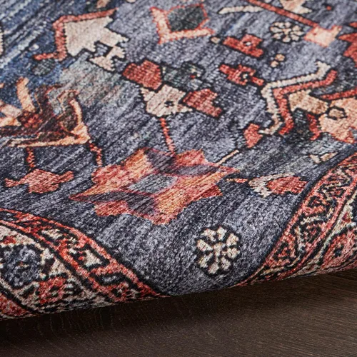 Miniatura 6 de Nourison Brilliance - Alfombra de 2 x 6 pies, lavable a máquina, tradicional vintage, azul marino/ladrillo, fácil de limpiar, no se desprende