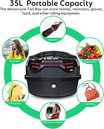 Miniatura 4 de 35L Motorcycle Top Case, Motorcycle Daily Tail Box Trunk Lockable Storage Carrier Plastic Case with Soft Backrest Universal Mounting for Helmet