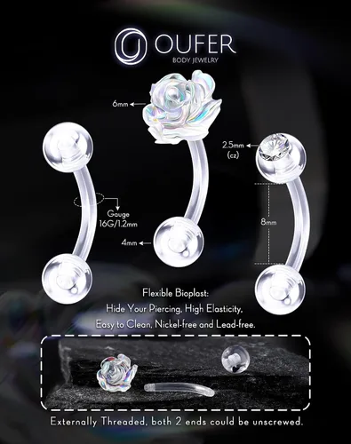 Miniatura 4 de OUFER 3 piezas de joyería para piercing de rook, piercings de plástico para cirugía, joyería de piercing de cejas transparente, anillos de ceja
