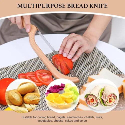 Miniatura 5 de Cortador de pan de arco premium, cuchillo de pan de masa madre con mango de bambú de 15.6 pulgadas, hoja dentada de acero inoxidable de grado